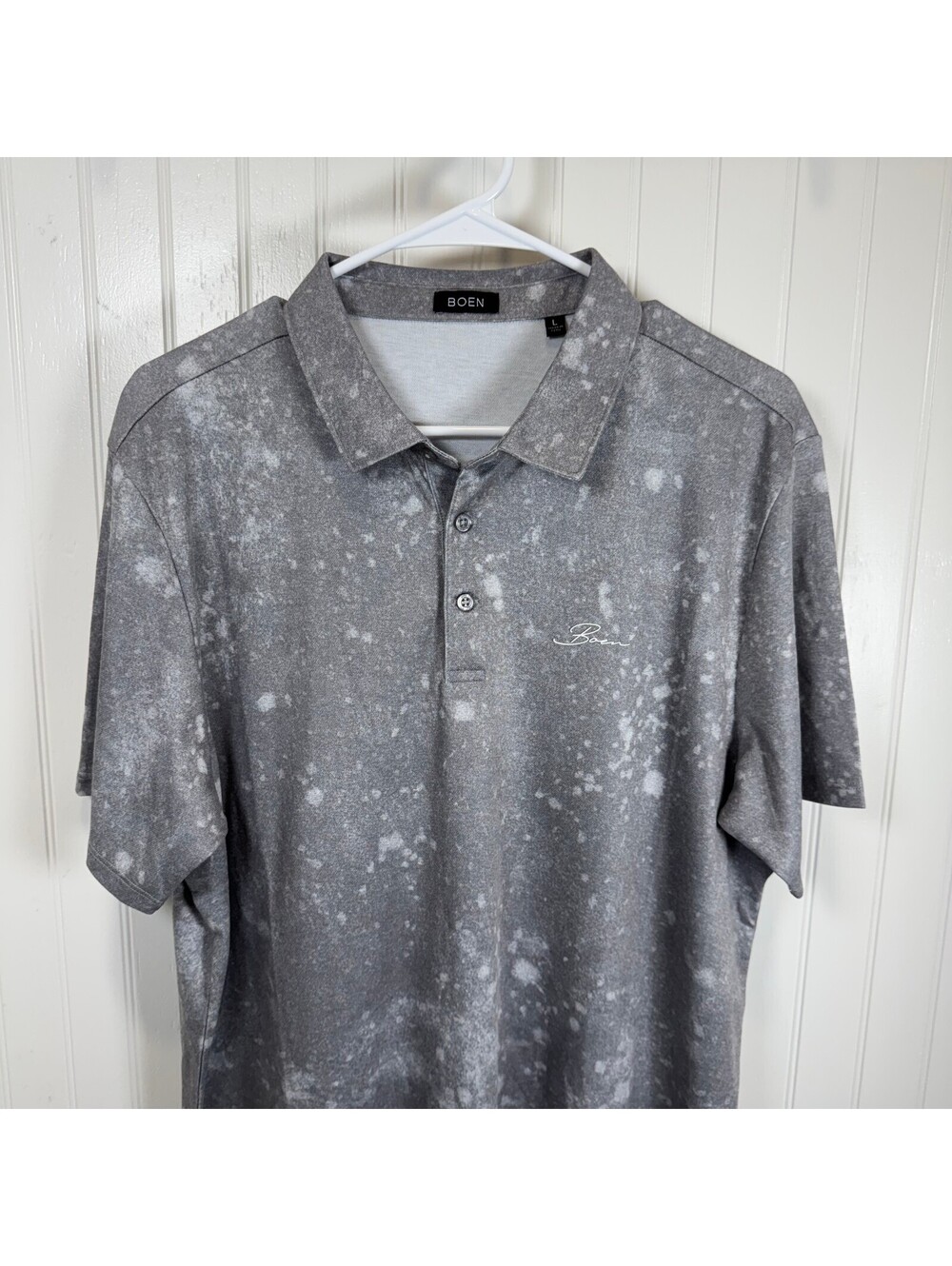 Boen Gray and White Bleach Performance Golf Short Sleeve Polo Shirt Size L